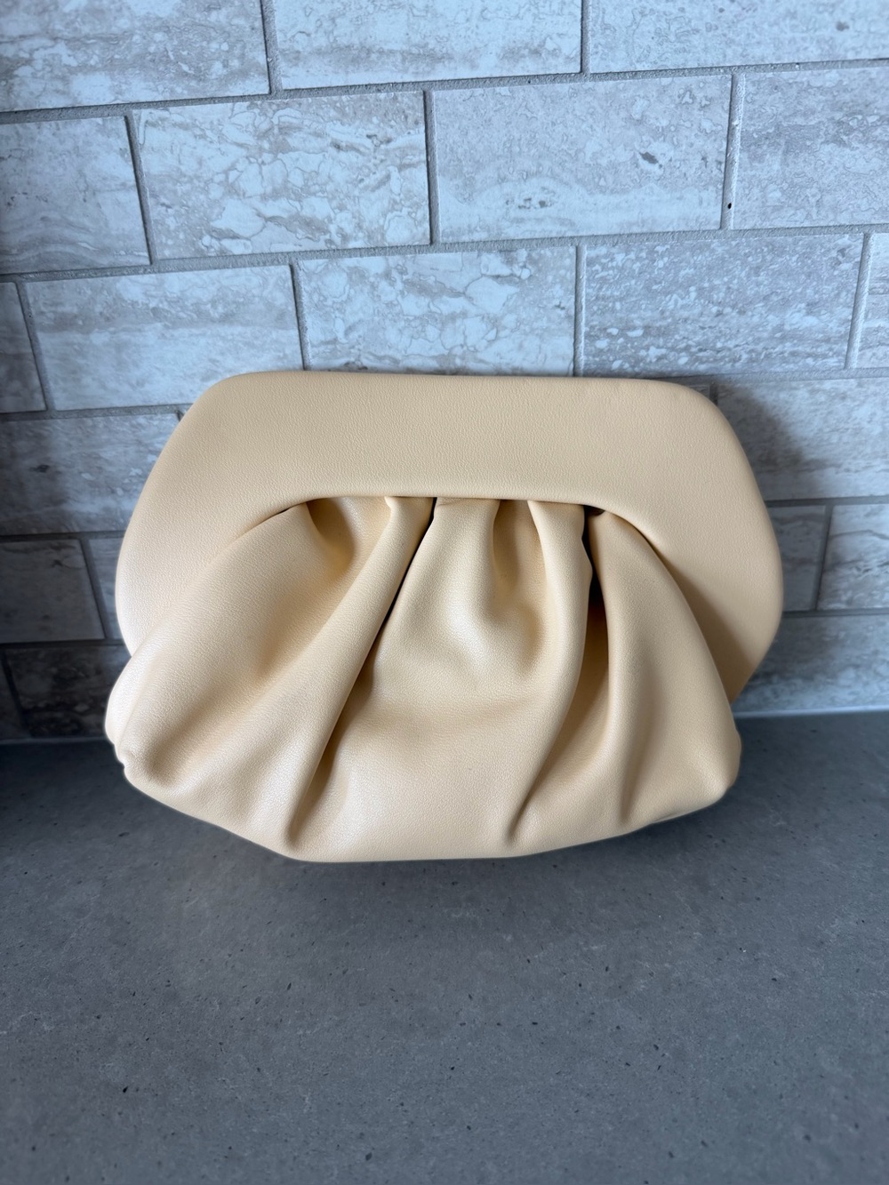 NWT Anthropologie Elegant light soft yellow Gathered Leather Clutch